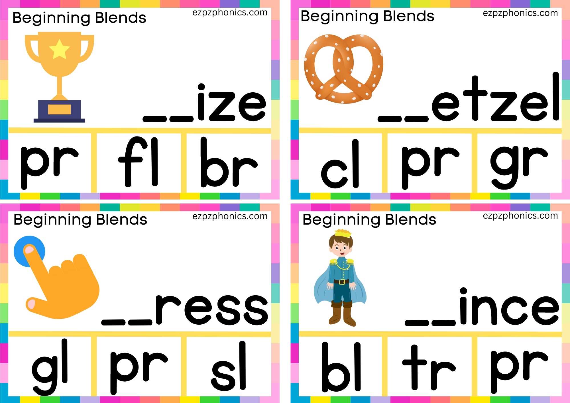 PR Beginning Blends Clip Cards Finish The Words And Clip The Correct Letters Set 1